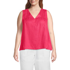 Women's Plus Size Linen V Neck Top