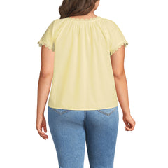 Women's Plus Size Poplin Short Sleeve Pintuck Blouse
