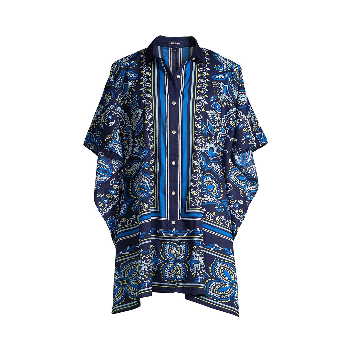 Women's Petite Cotton Poplin Button Down Kaftan Shirt Dress Swim Cover-up Print