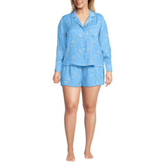 Women's Plus Size Matte Satin 2 Piece Pajama Set - Long Sleeve Top and Shorts