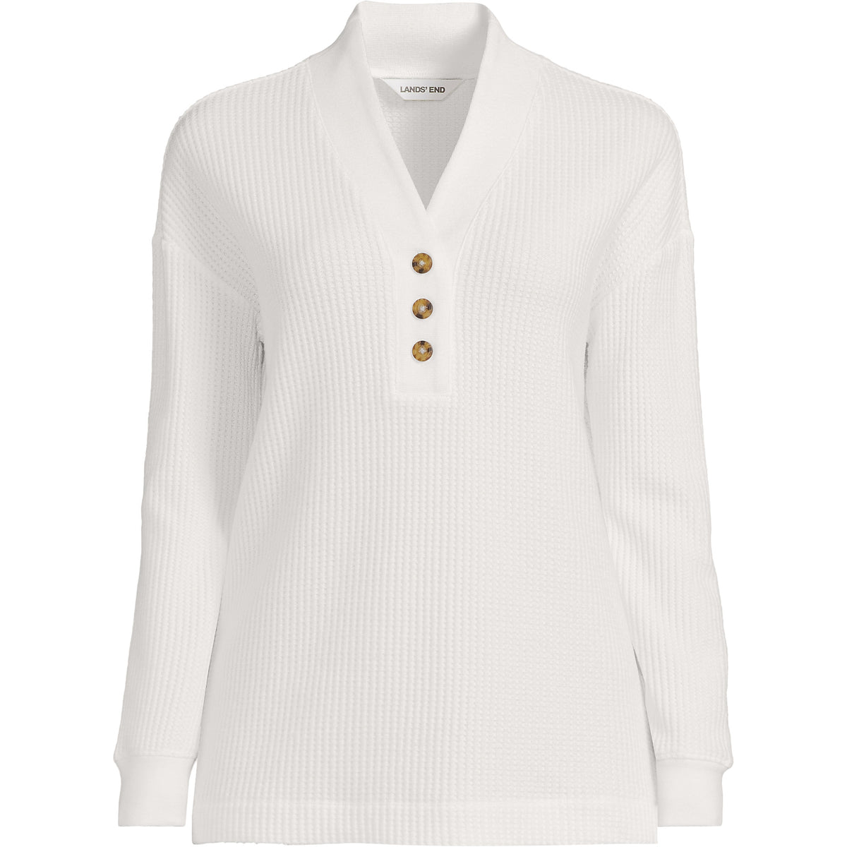 Women's Long Sleeve Waffle Shawl Collar Henley