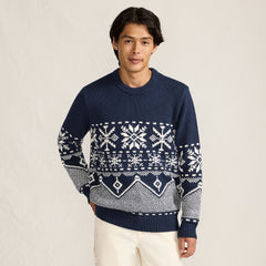Men's Long Sleeve Holiday Snowflake Crewneck Sweater