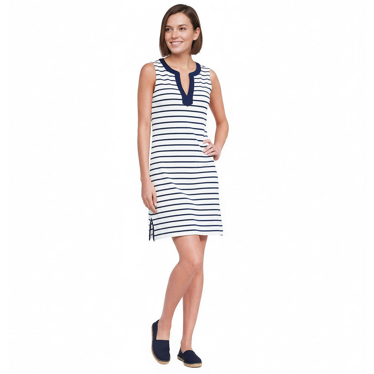 Women's Petite Cotton Jersey Notch Neck Dress